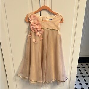 Zunie Cream Tan Embellished Ruffled A-line Dress